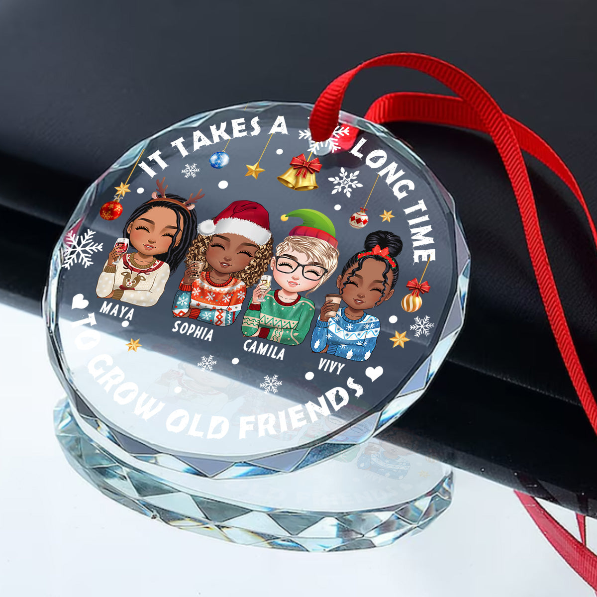 It Takes A Long Time To Grow Old Friends - Personalized Round Glass Ornament