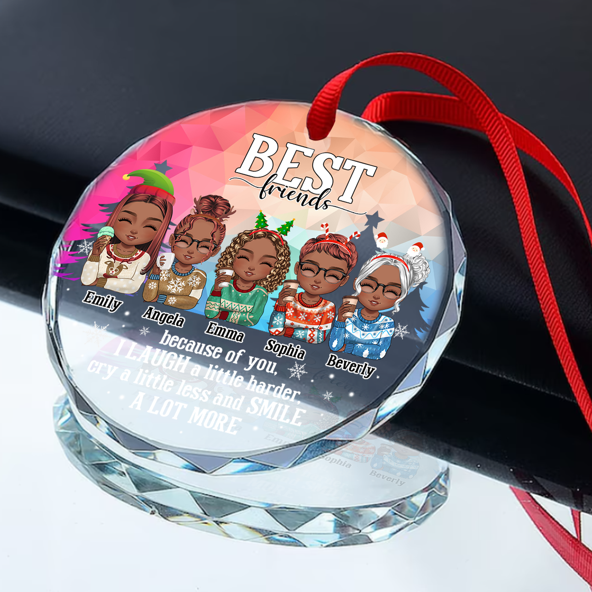 Because Of You I Laugh A Little Harder - Personalized Round Glass Ornament