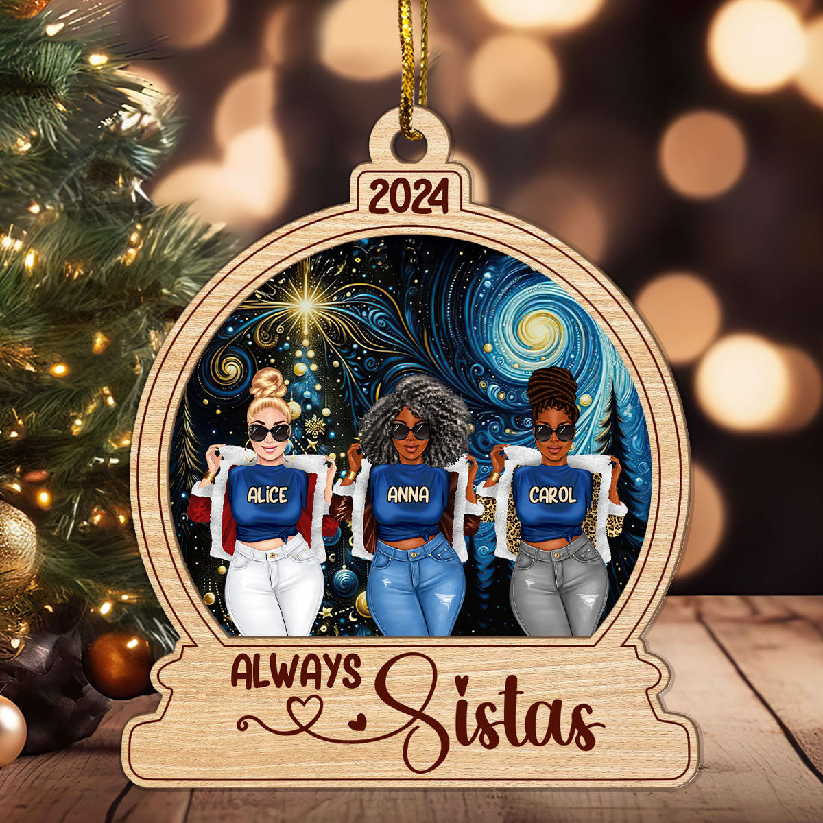 Always Sisters - Personalized Wood & Acrylic Ornament