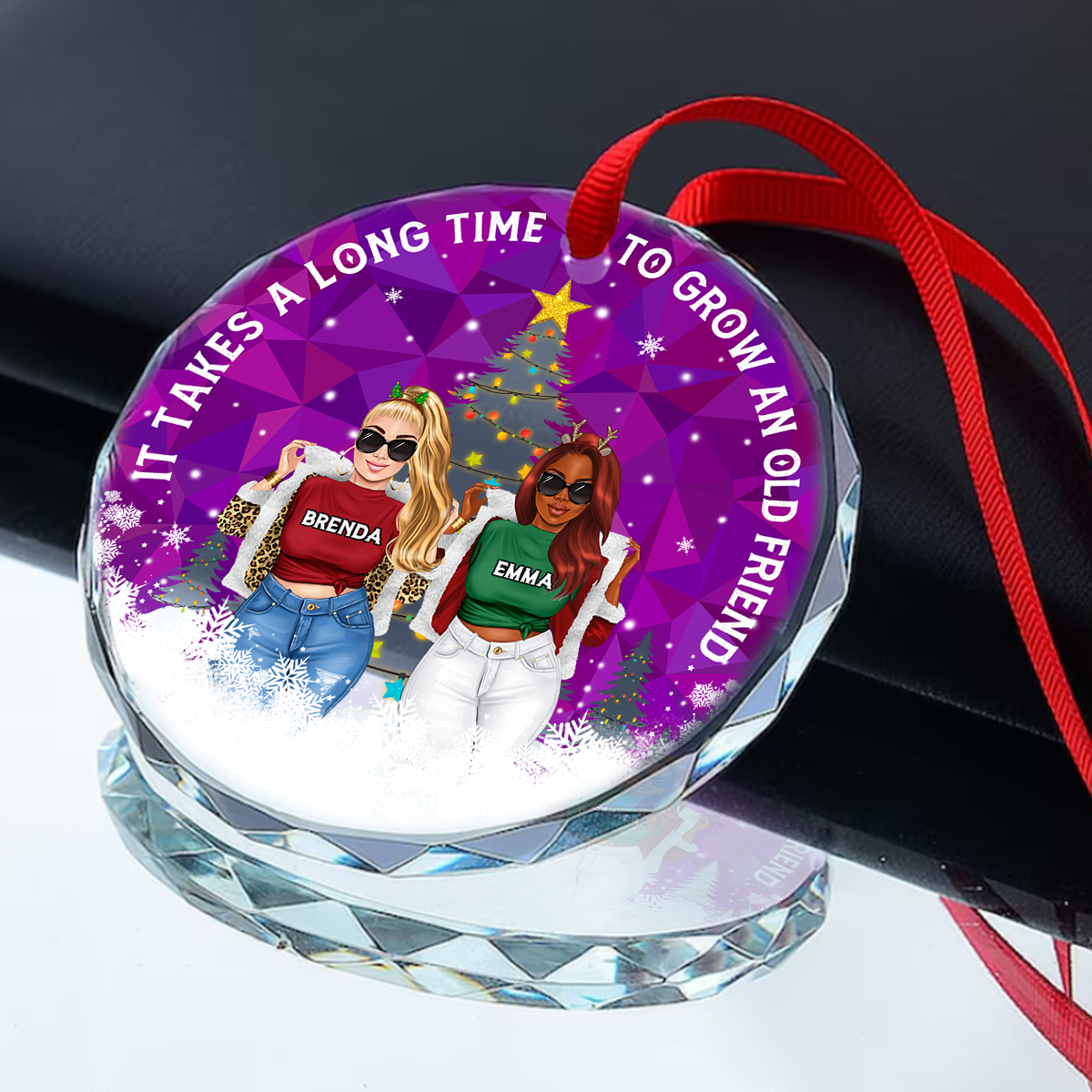 It Takes A Long Time To Grow Old Friends - Personalized Round Glass Ornament