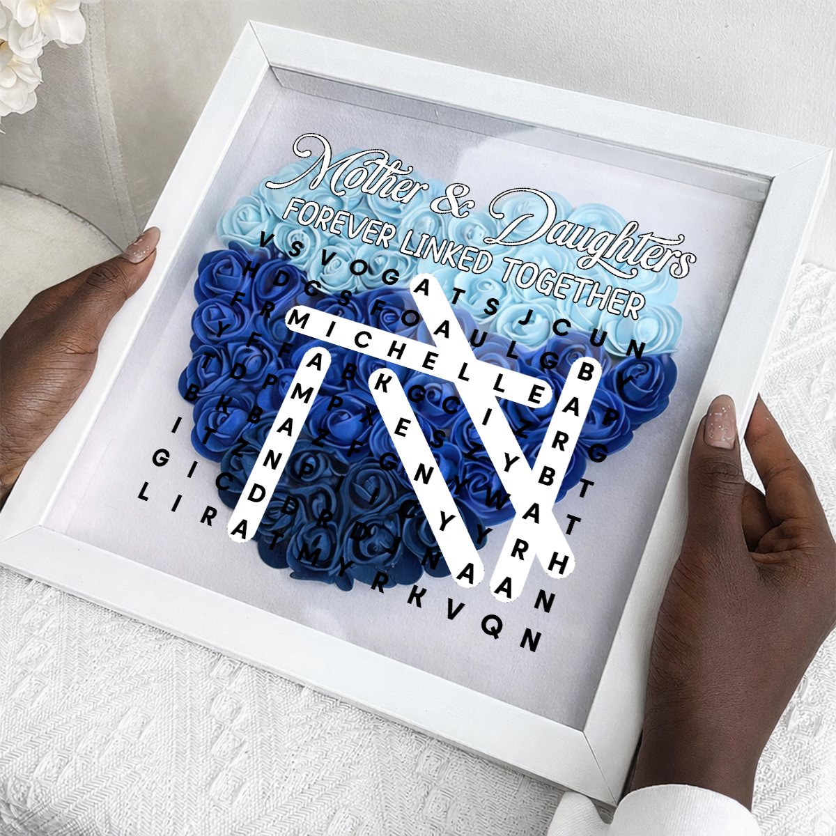 Mother And Daughter Forever Linked Together - Personalized Heart Flower Shadow Box