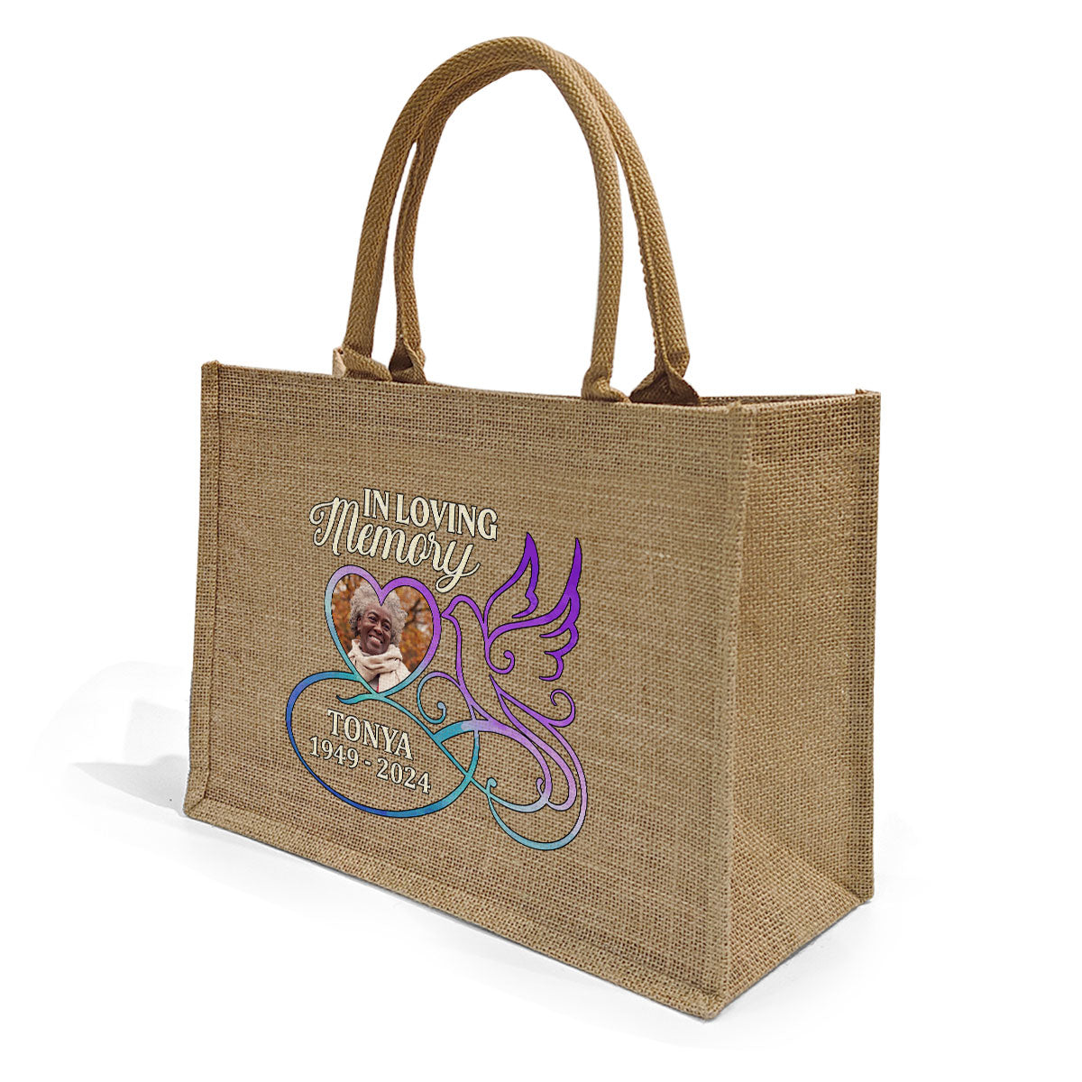 In Loving Memory Dove - Personalized Jute Tote Bag