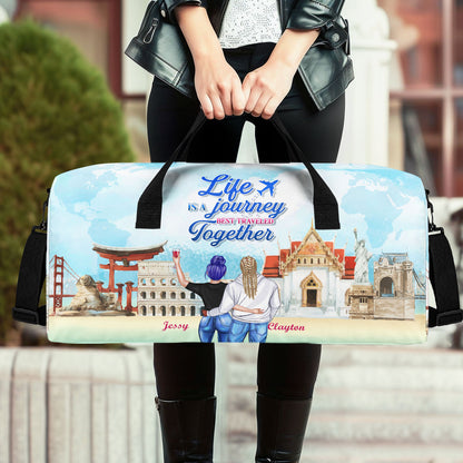 Life Is A Journey Best Traveled Together - Personalized Minimalist Duffle Bag SBMDBHA36