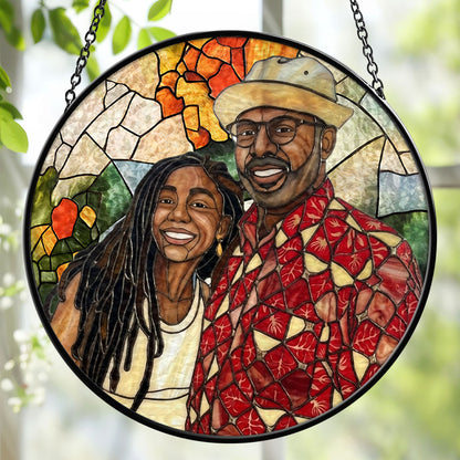 Custom Photo Portrait Dad Grandpa Parents Family - Personalized Stained Glass Window Hanging Suncatcher