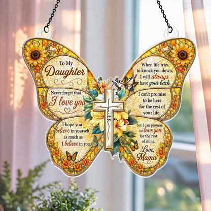 Never Forget That I Love You - Personalized 3D Custom Shape Stained Glass Suncatcher