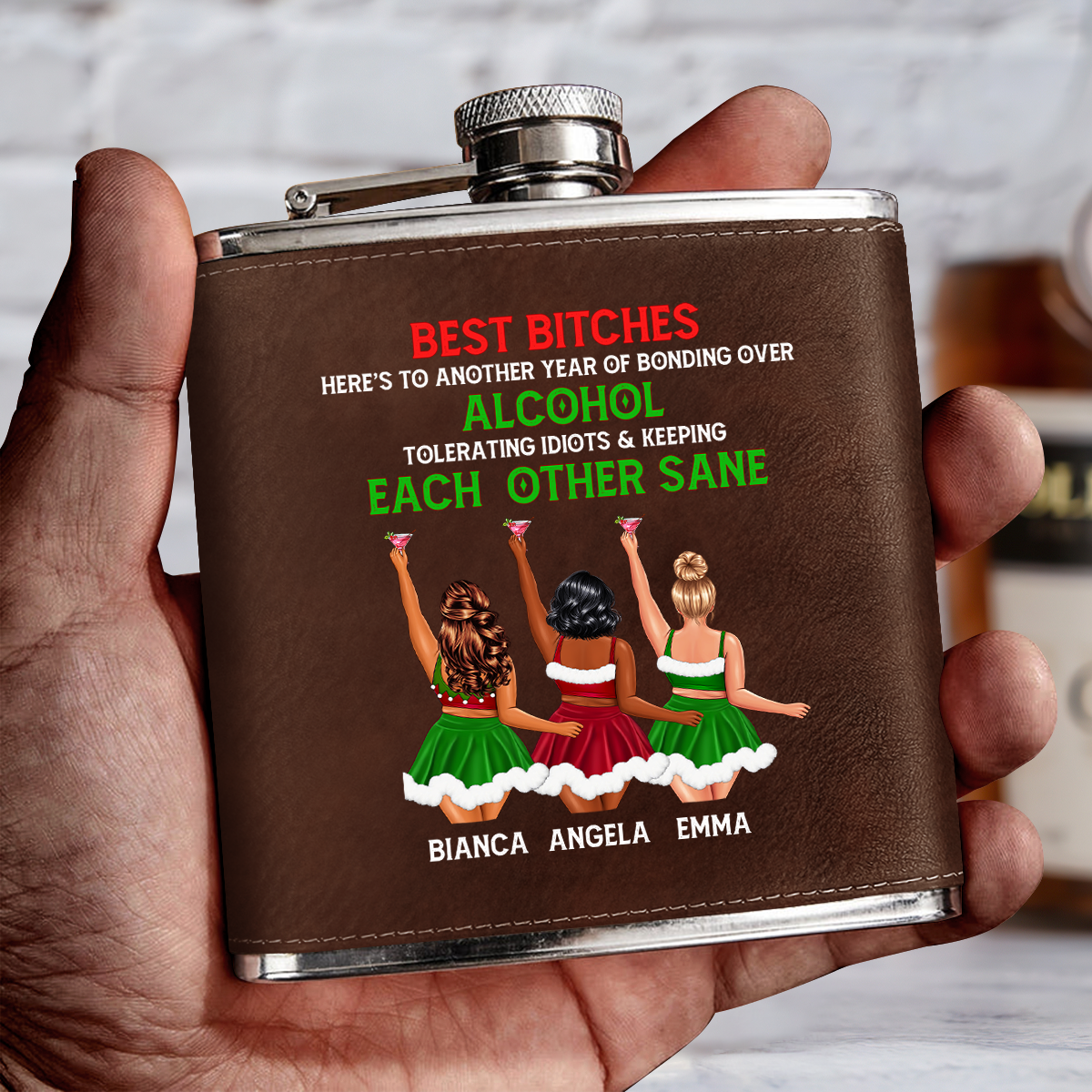 Here's To Another Year Of Bonding Over Alcohol - Personalized Leather Flask