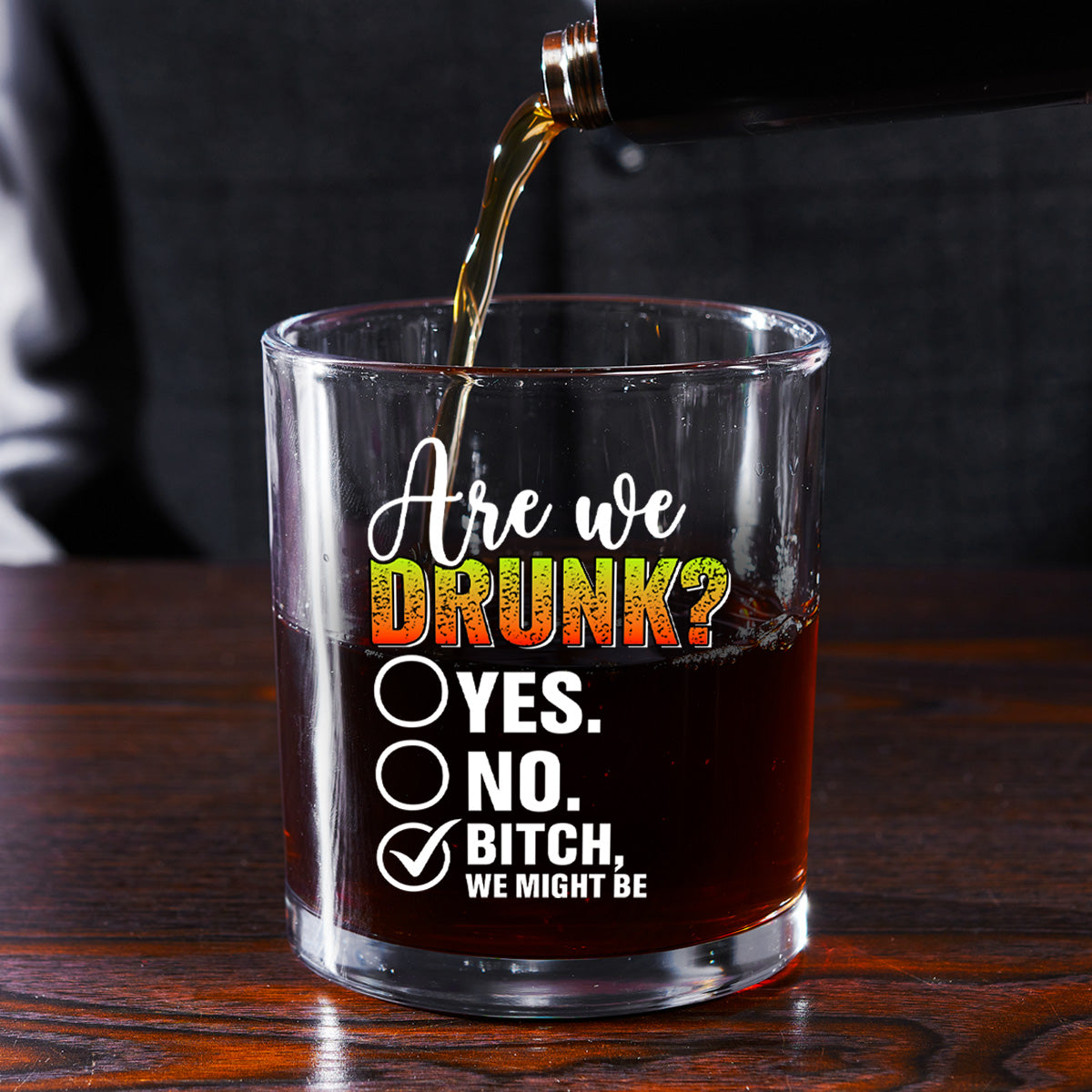 Are We Drunk - Personalized Round Whiskey Glass