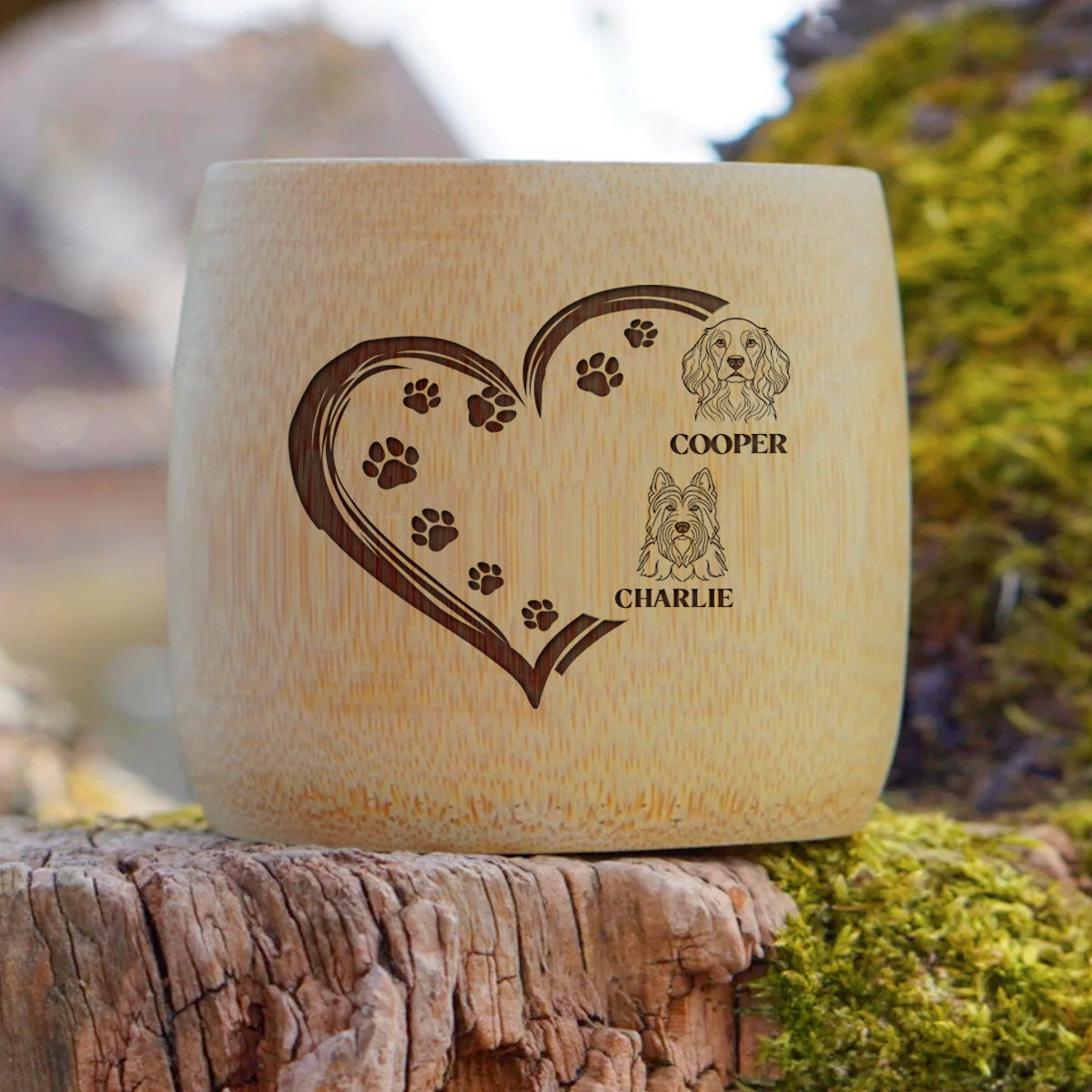 Dog Heart Paw Prints - Personalized Bamboo Cup