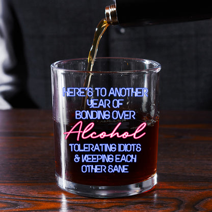 Here's To Another Year Of Bonding Over - Personalized Round Whiskey Glass