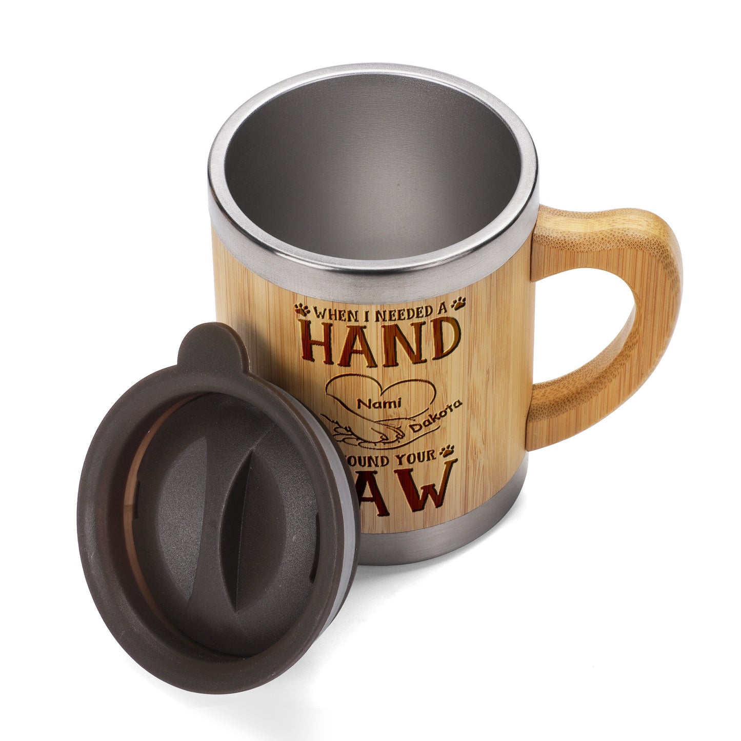 When I Needed A Hand I Found Your Paw - Personalized Stainless Bamboo Mug