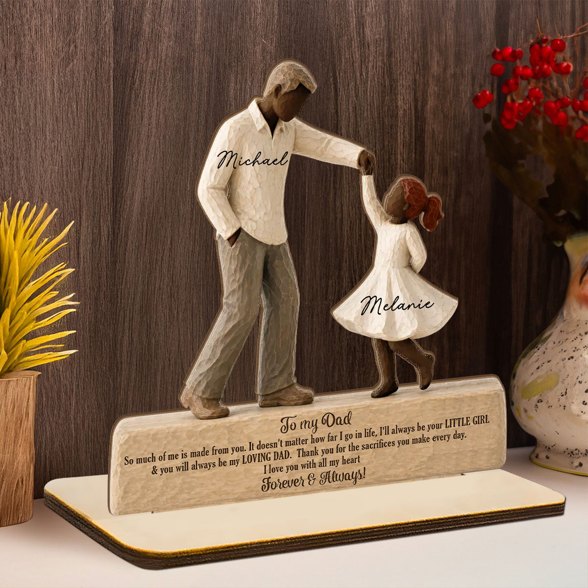 I Will Always Be Your Little Girl Father & Daughter Dancing 2D Flat Printed  - Personalized 2-Layer Wood Plaque With Flat Base