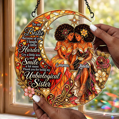 Thank You For Being My Unbiological Sister - Personalized 3D Custom Shape Stained Glass Suncatcher