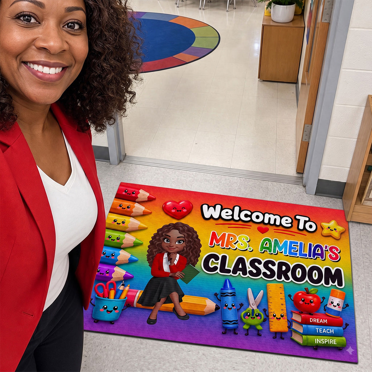 Back To School Gift For Teacher Colorful Pencils  - Personalized Doormat