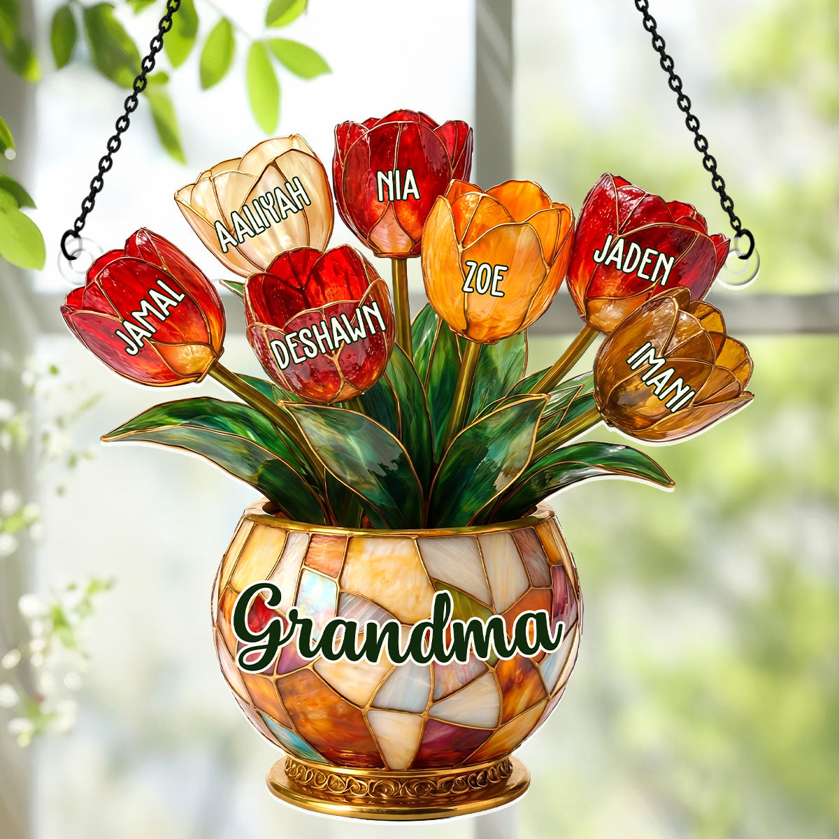 Grandma’s Blooming Love - Personalized Acrylic Suncatcher