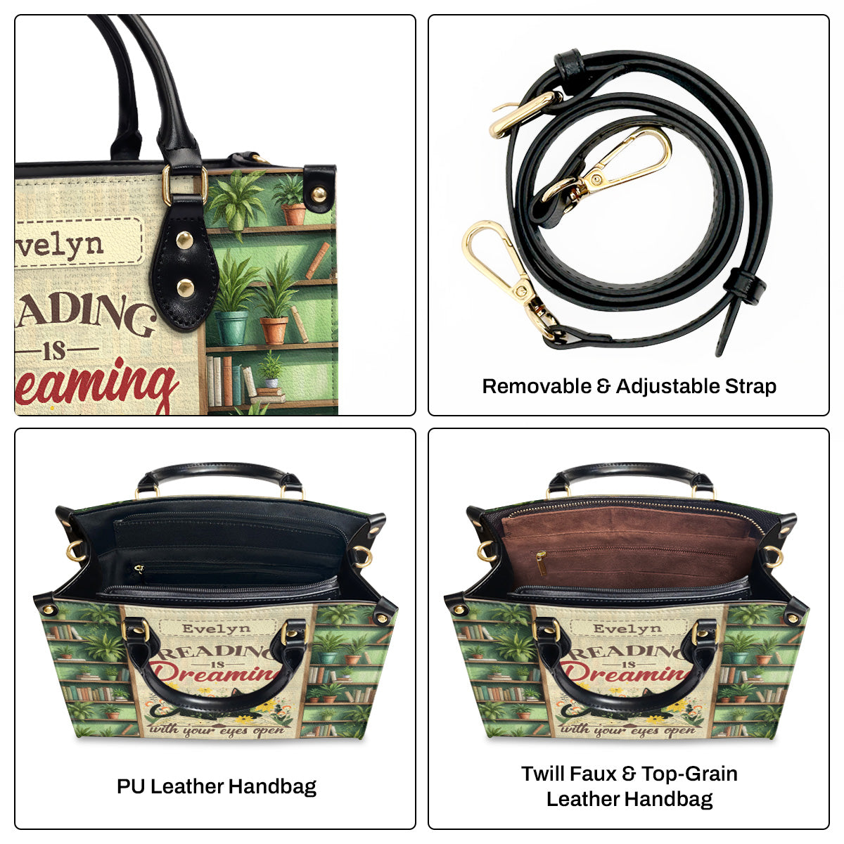 Reading Is Dreaming With Your Eyes Open - Personalized Leather Handbag SBLHBLTN974TA