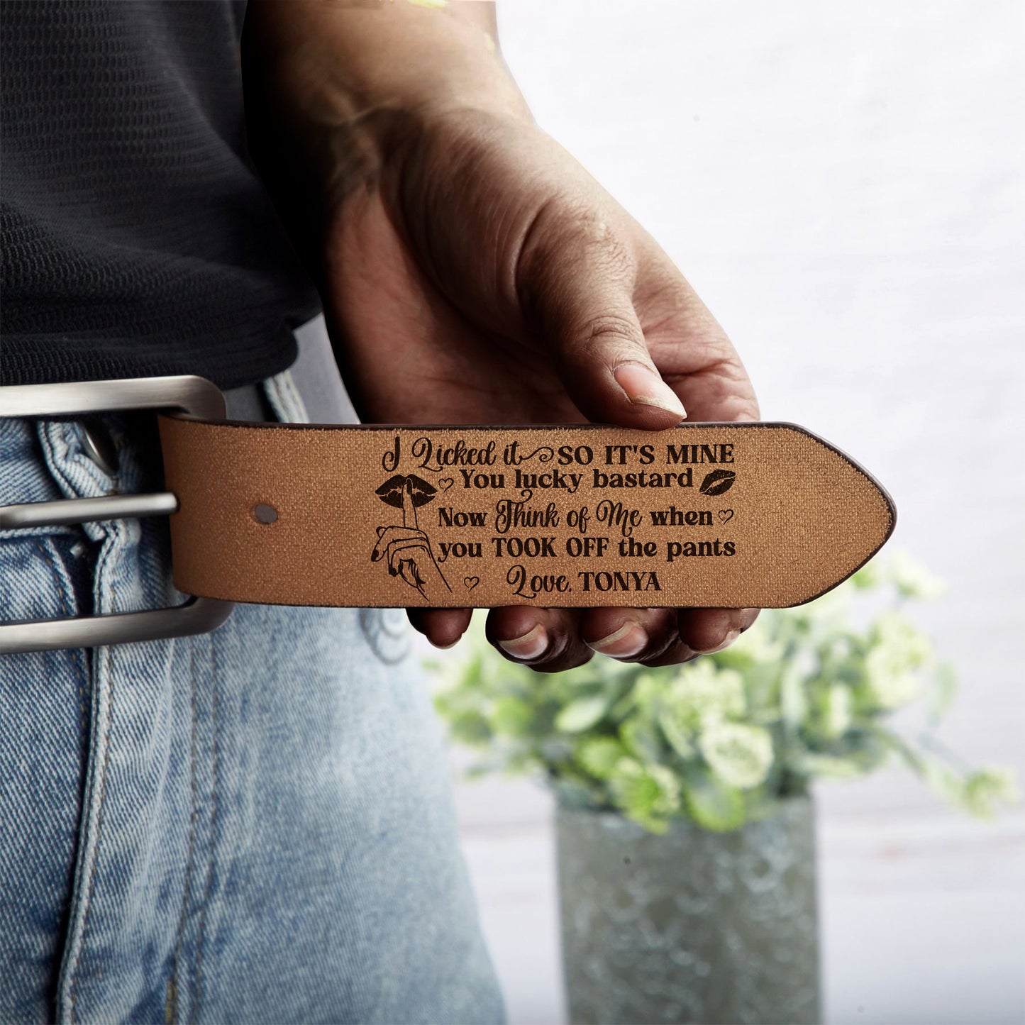 I Licked It So It's Mine - Personalized Engraved Leather Belt SBELBLM1083D