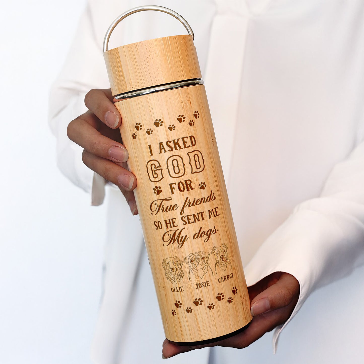 I Asked God For A True Friend - Personalized Stainless Bamboo Tumbler