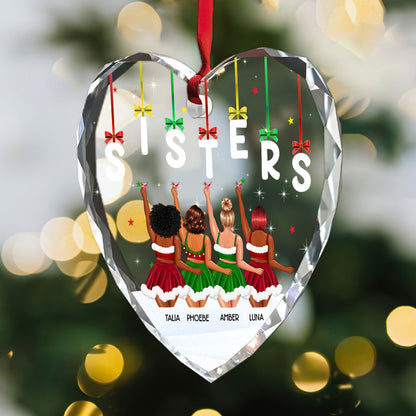 Sisters - Personalized Heart Shaped Glass Ornament