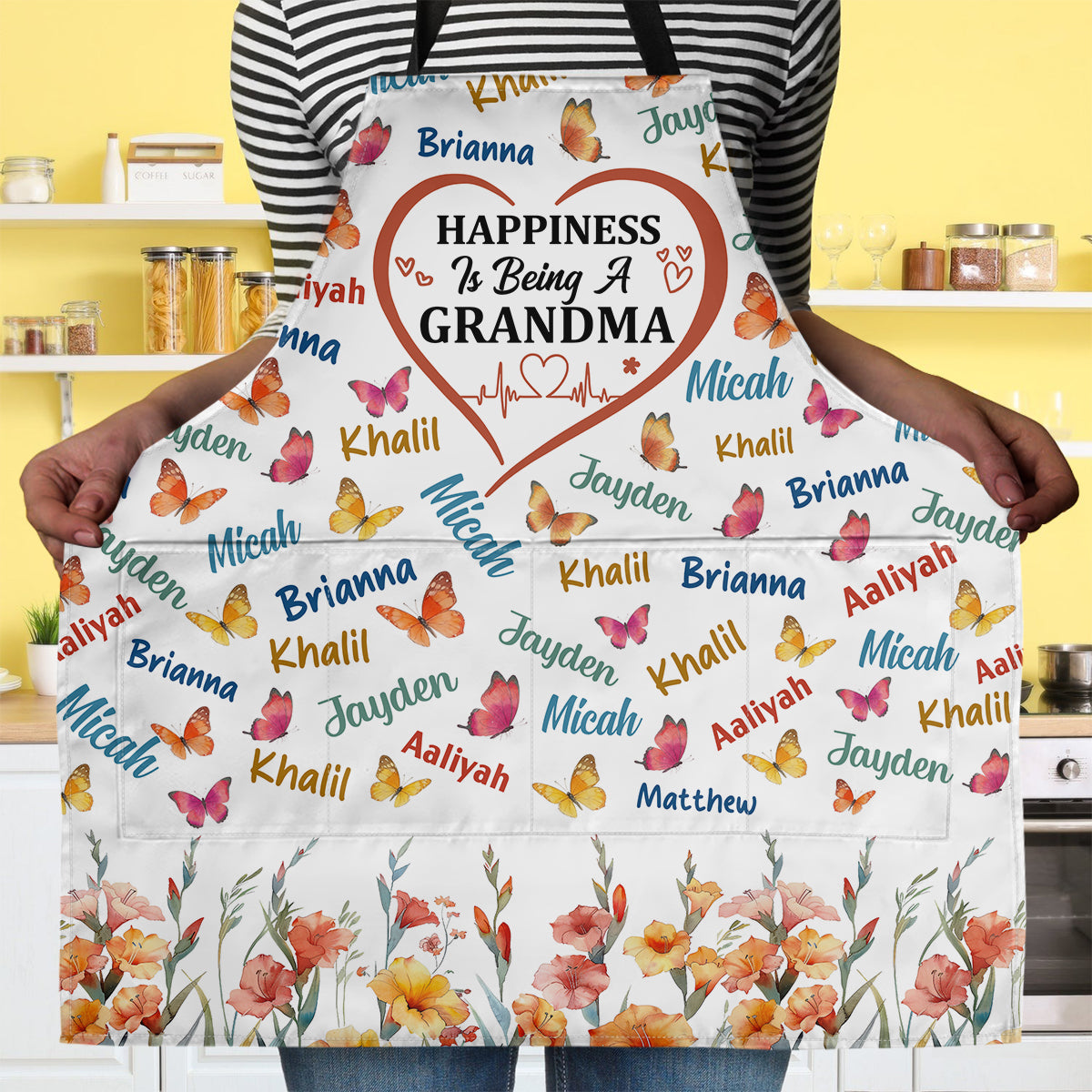 Happiness Is Being A Grandma - Personalized Apron With Pocket