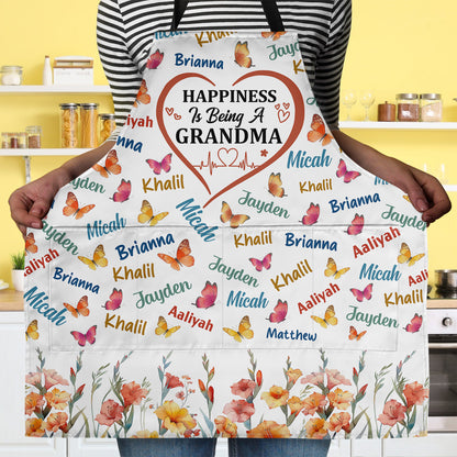 Happiness Is Being A Grandma - Personalized Apron With Pocket