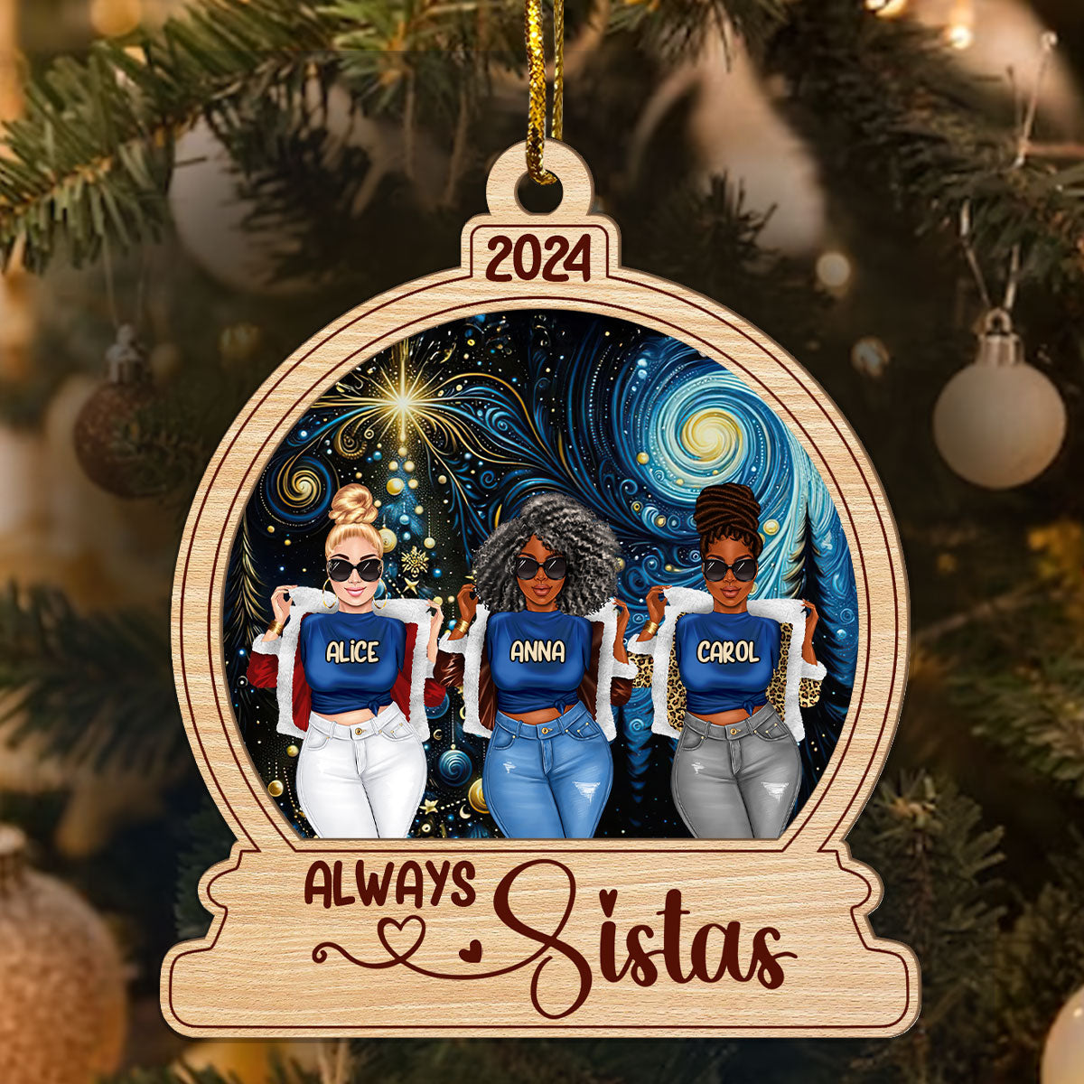 Always Sisters - Personalized Wood & Acrylic Ornament