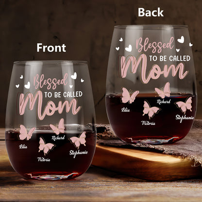 Blessed To Be Called Nana Butterfly - Personalized Stemless Wine Glass