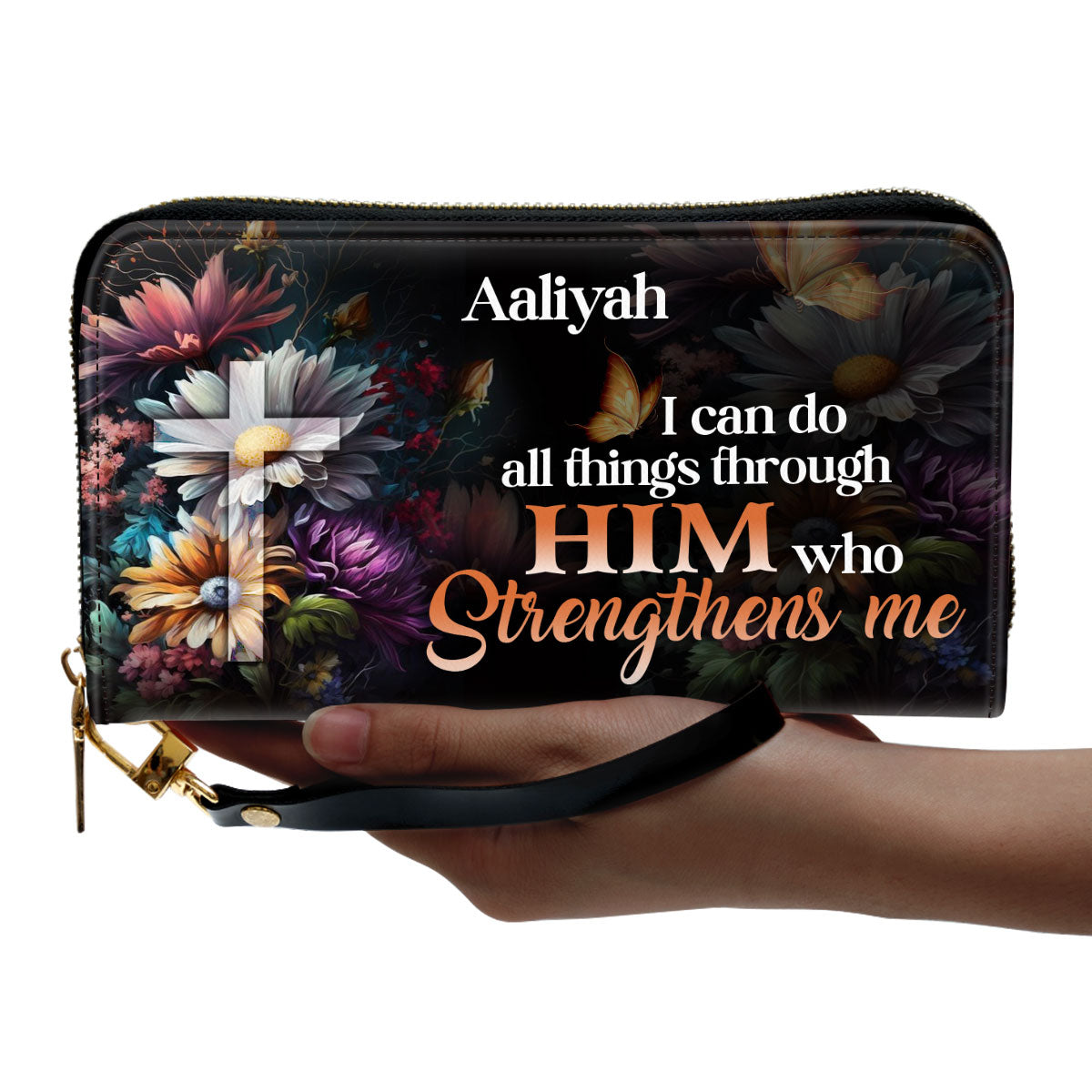 I Can Do All Things Through Him - Personalized Leather Clutch Purse STB29