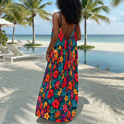 Tropical Floral - Personalized Backless Cami Maxi Dress