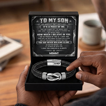 You Are Never Walking Alone Gift For Son Grandson - Personalized Braided Leather Infinity Bracelet