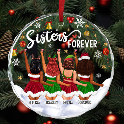 Sisters Forever - Personalized Round Glass Ornament