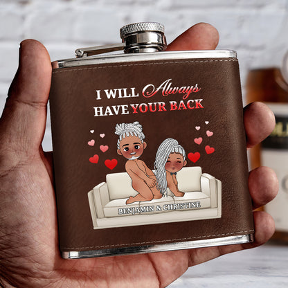 I Promise To Always Be By Your Side - Personalized Leather Flask