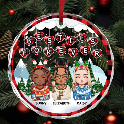 Besties Forever - Personalized Round Glass Ornament