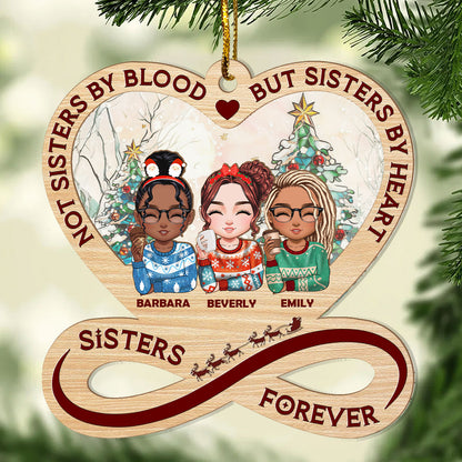 Not Sisters By Blood But Sisters By Heart - Personalized Suncatcher Ornament