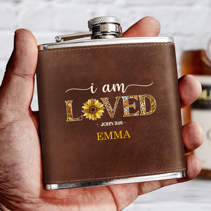 I Am Loved - Personalized Leather Flask SBLFLALM2770TA