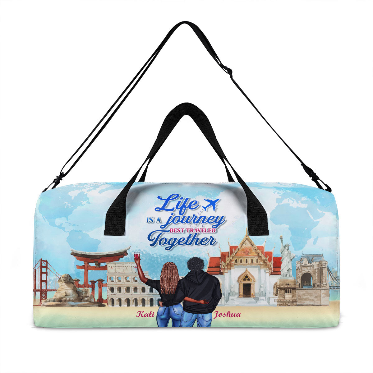 Life Is A Journey Best Traveled Together - Personalized Minimalist Duffle Bag SBMDBHA36