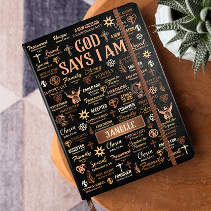 God Says I Am - Personalized Leather Cover Notebook