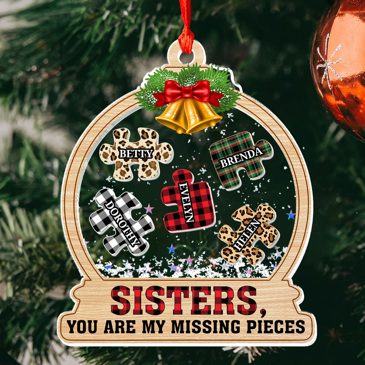 Sisters You Are My Missing Pieces - Personalized 3 Layered Christmas Shaker Ornament