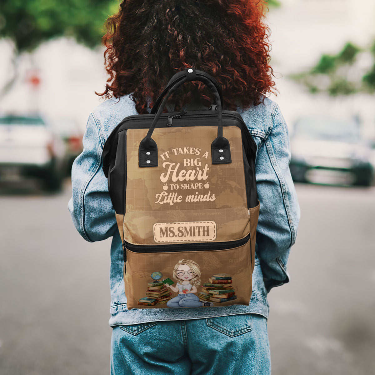 It Takes A Big Heart To Shape Little Minds Teacher - Personalized Duckbilled Backpack SBDBPLN1732L