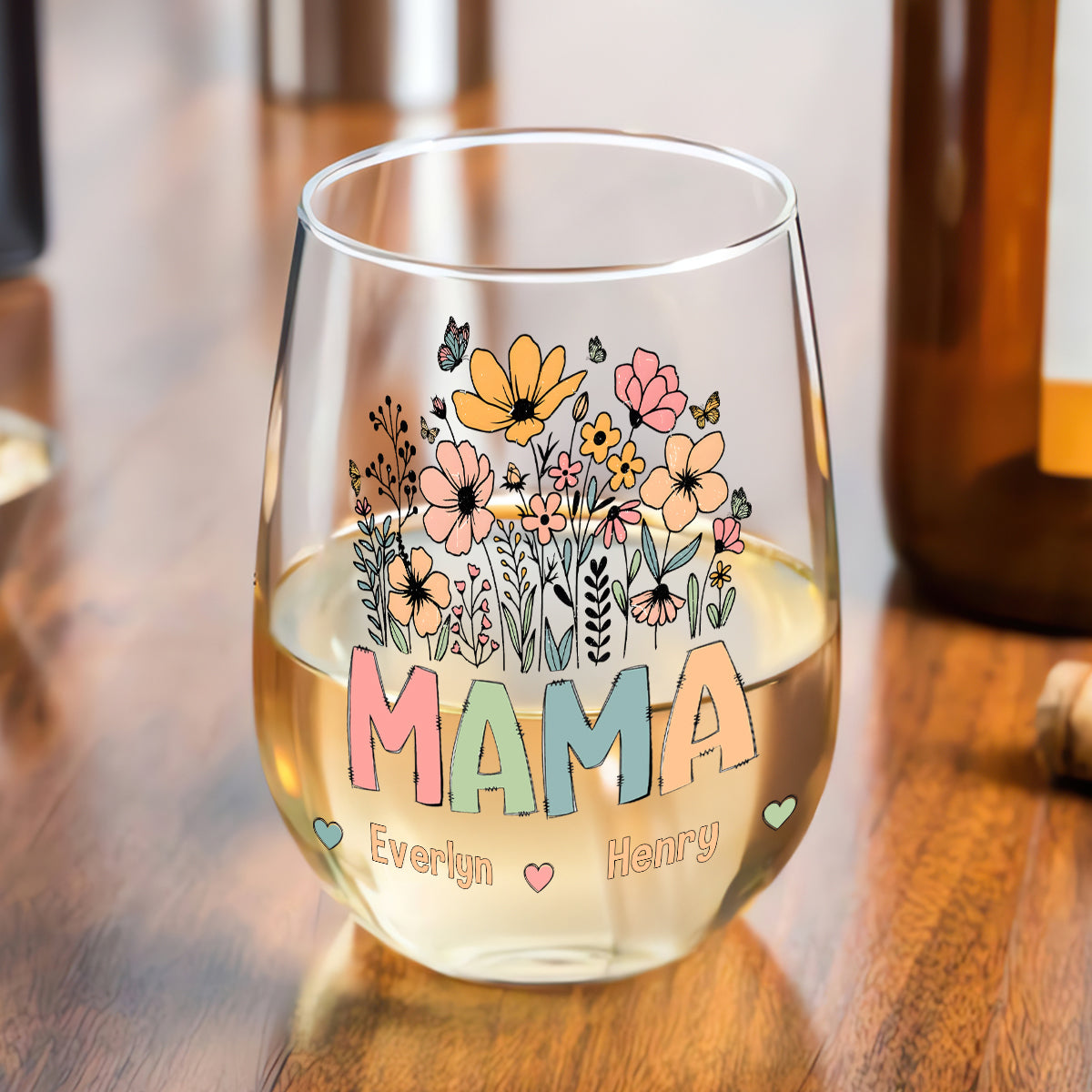 Grandma Flower - Personalized Stemless Wine Glass