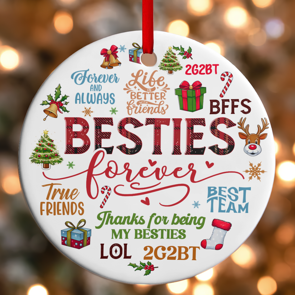 Besties Forever - Personalized Round Shaped Ceramic Ornament