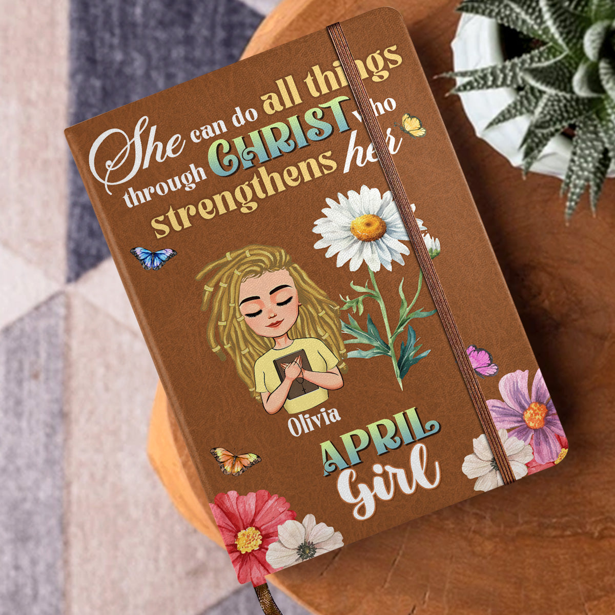 She Can Do All Things Through Christ Who Strengthens Her - Personalized Leather Cover Notebook