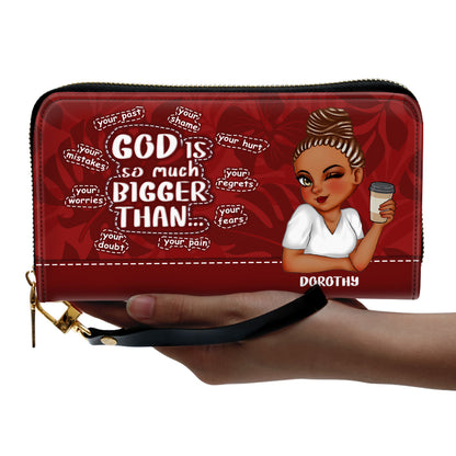 God Is So Much Bigger Than - Personalized Leather Clutch Purse SBCPLN1285D