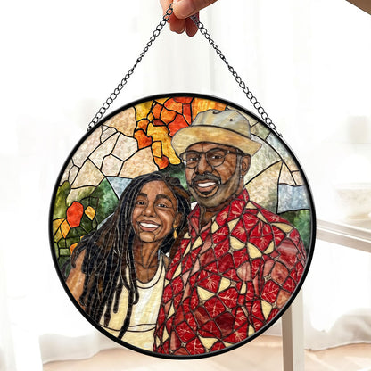 Custom Photo Portrait Dad Grandpa Parents Family - Personalized Stained Glass Window Hanging Suncatcher