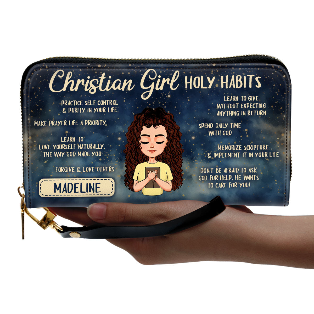 Christian Girl Holy Habits - Personalized Leather Clutch Purse SBCPMN1834L