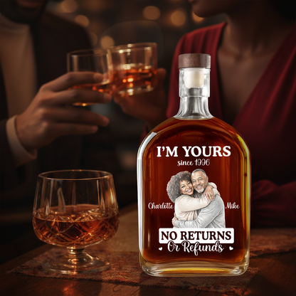 Custom Photo Colored Pencil Sketch I'm Yours Forever - Personalized Whiskey Bottle