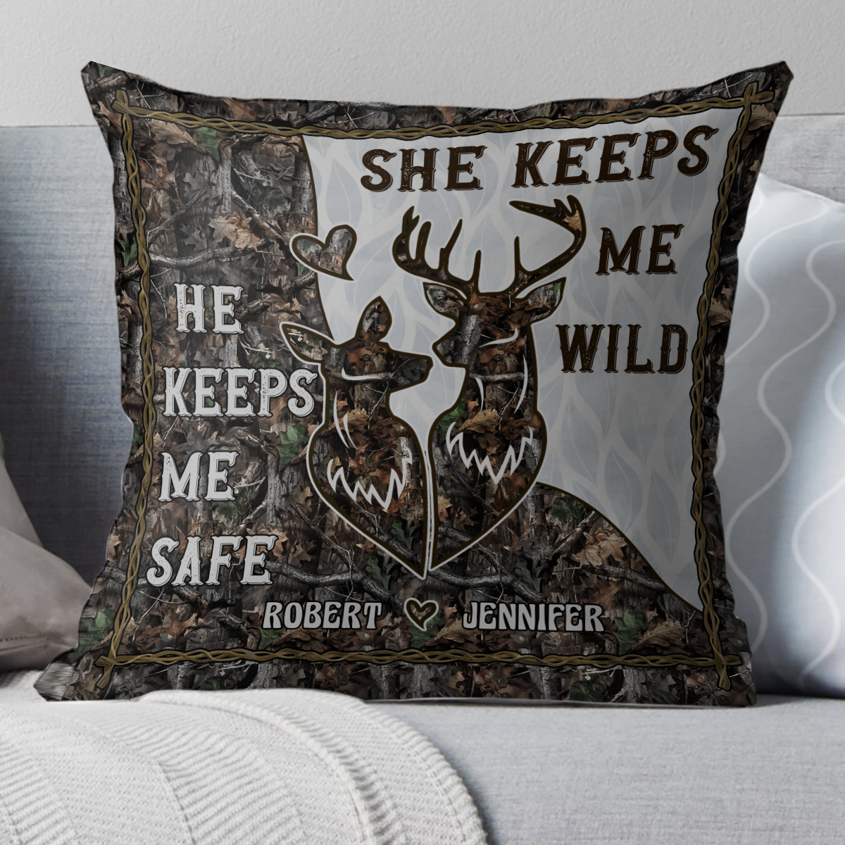 She Keeps Me Wild He Keeps Me Safe - Personalized Pillow