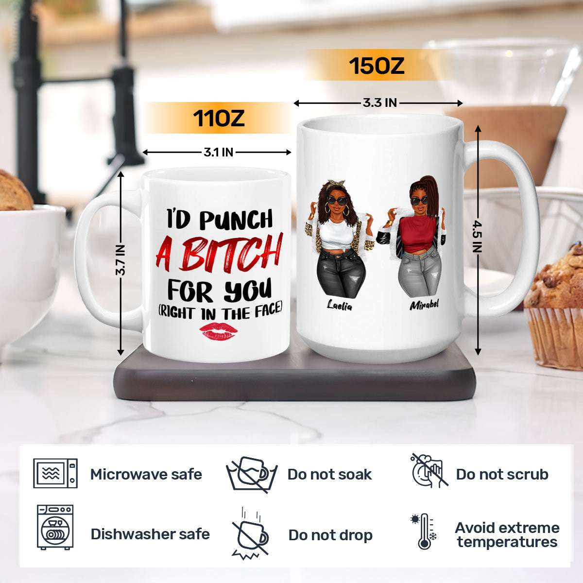 I Would Punch A Bitch For You - Personalized White Ceramic Mug