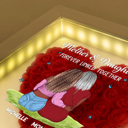 Mother And Daughter Forever Linked Together - Personalized Heart Flower Shadow Box