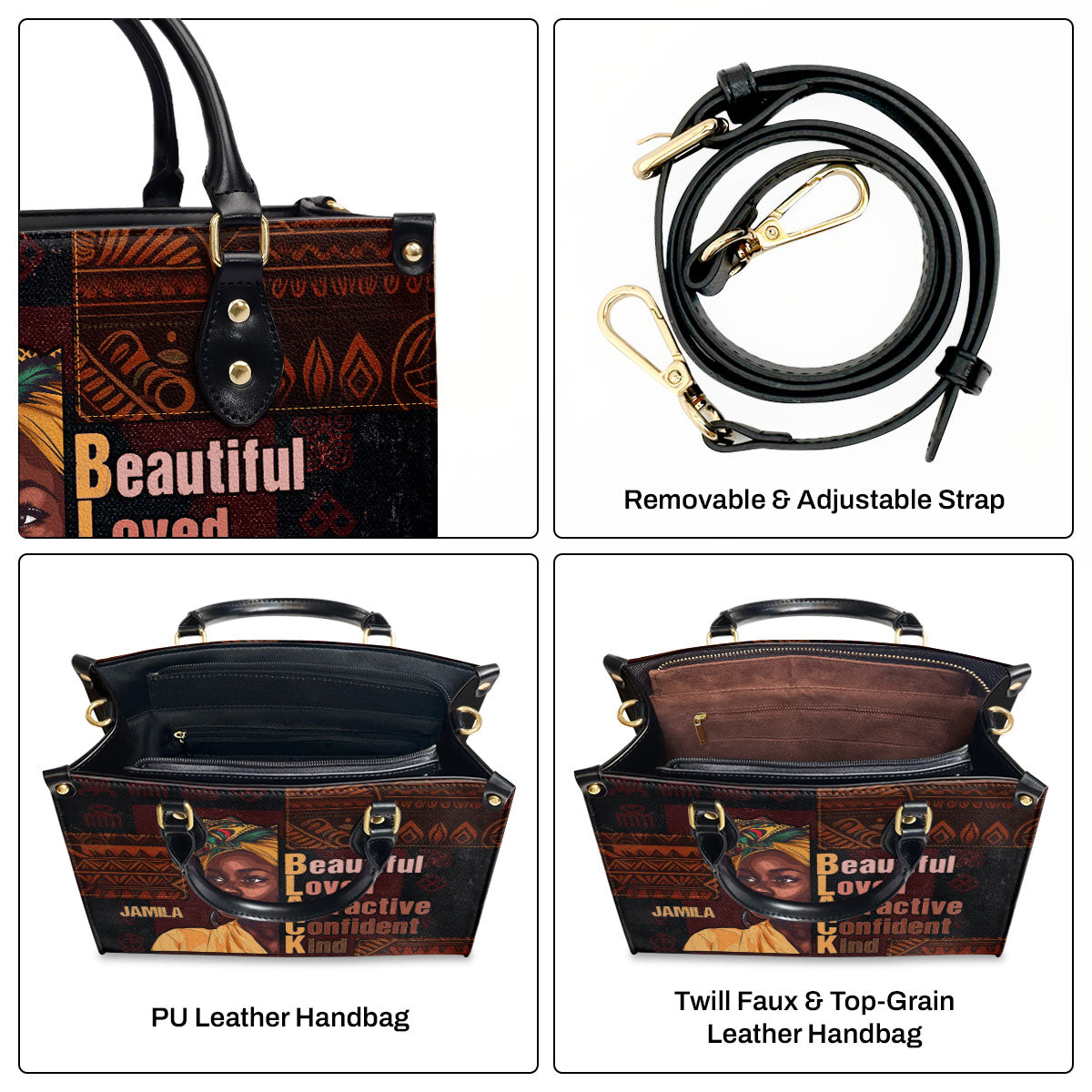 Black Beauty - Personalized Leather Handbag SBLHBLM1266L