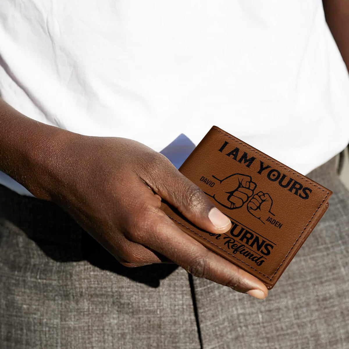 We Are Yours No Returns Or Refunds - Personalized Leather Folded Wallet